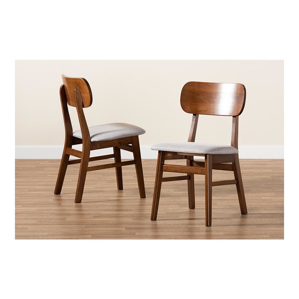 Grey Fabric Upholstered and Walnut Brown Finished Wood 2-Piece Dining Chair Set. Picture 7