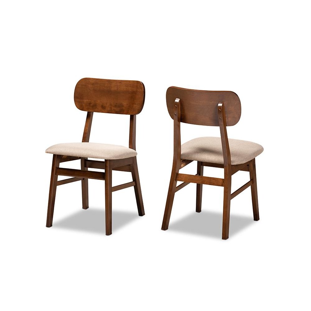 Sand Fabric Upholstered and Walnut Brown Finished Wood 2-Piece Dining Chair Set. Picture 1