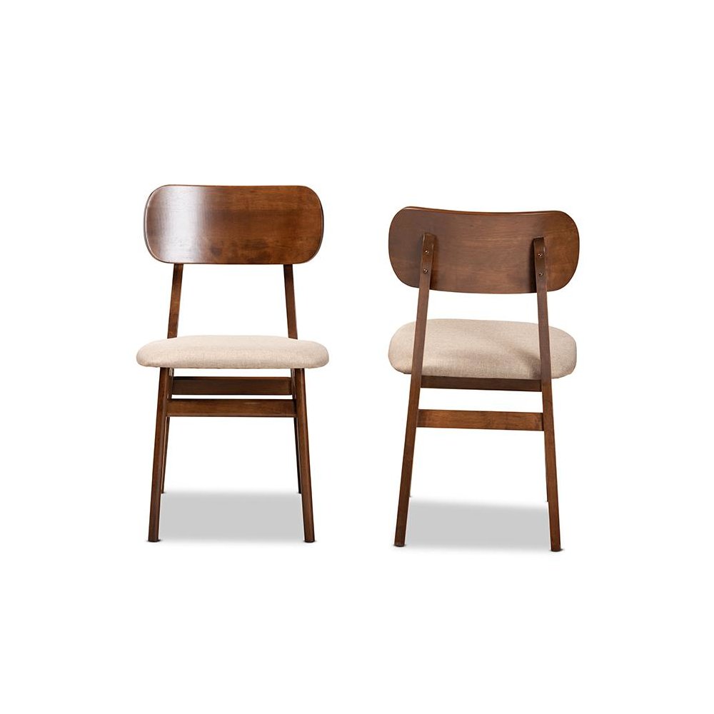 Sand Fabric Upholstered and Walnut Brown Finished Wood 2-Piece Dining Chair Set. Picture 2