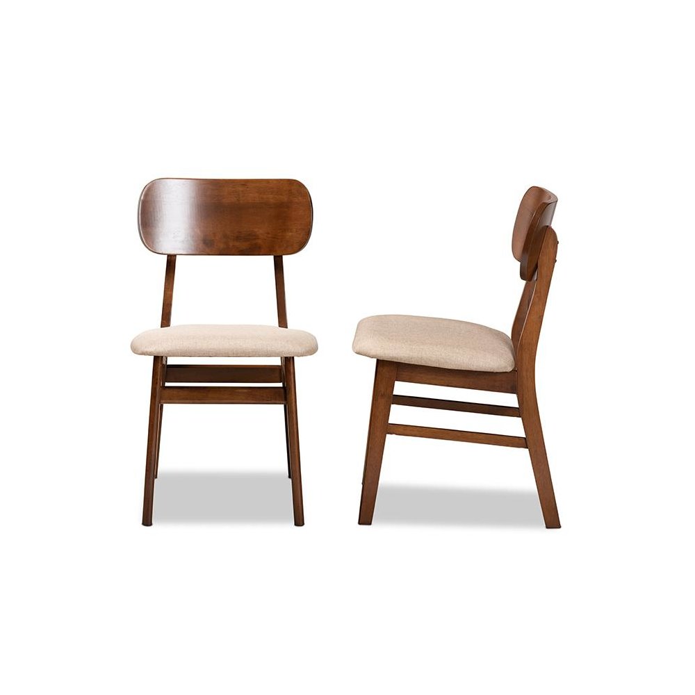 Sand Fabric Upholstered and Walnut Brown Finished Wood 2-Piece Dining Chair Set. Picture 3