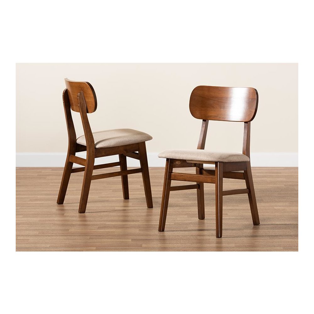 Sand Fabric Upholstered and Walnut Brown Finished Wood 2-Piece Dining Chair Set. Picture 7