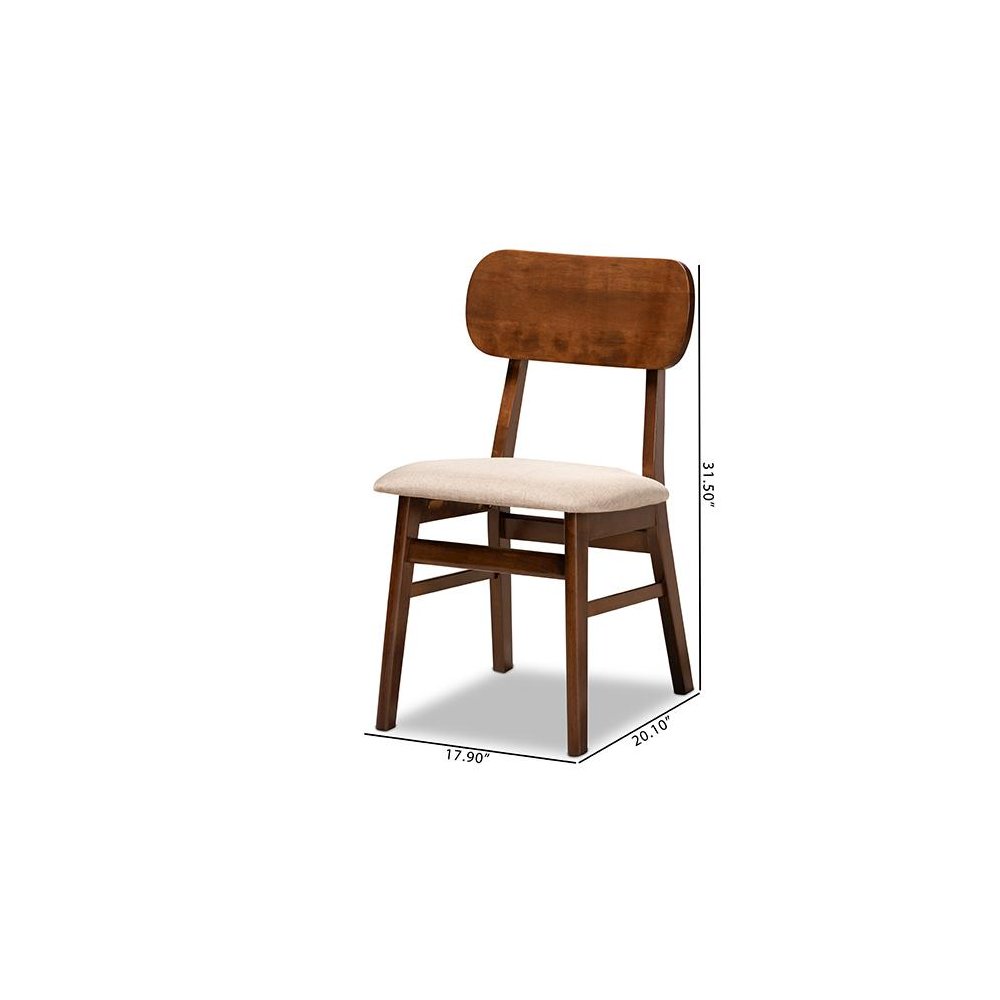 Sand Fabric Upholstered and Walnut Brown Finished Wood 2-Piece Dining Chair Set. Picture 8