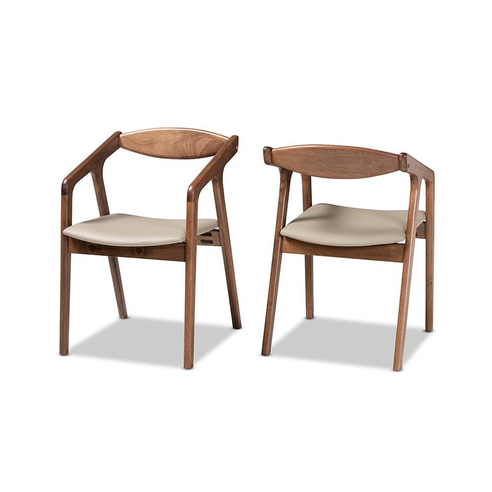 Leather Upholstered and Walnut Brown Finished Wood 2-Piece Dining Chair Set. Picture 1