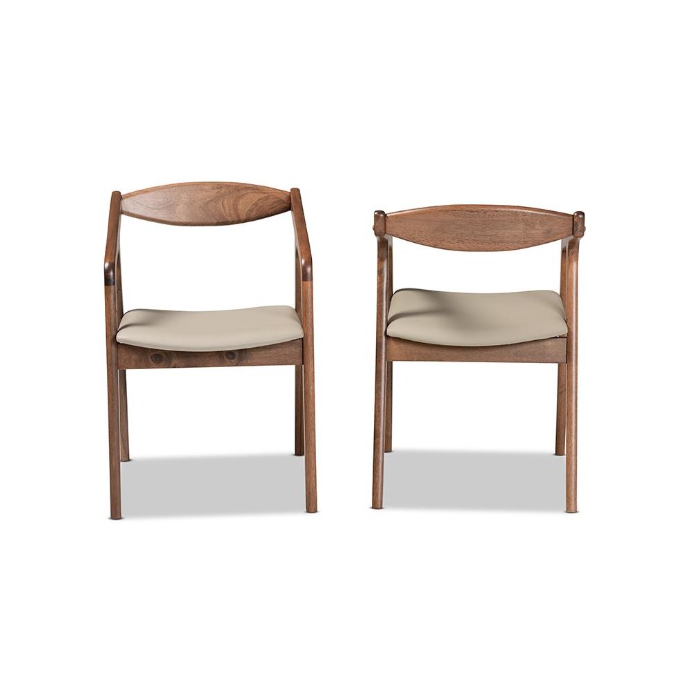 Leather Upholstered and Walnut Brown Finished Wood 2-Piece Dining Chair Set. Picture 2