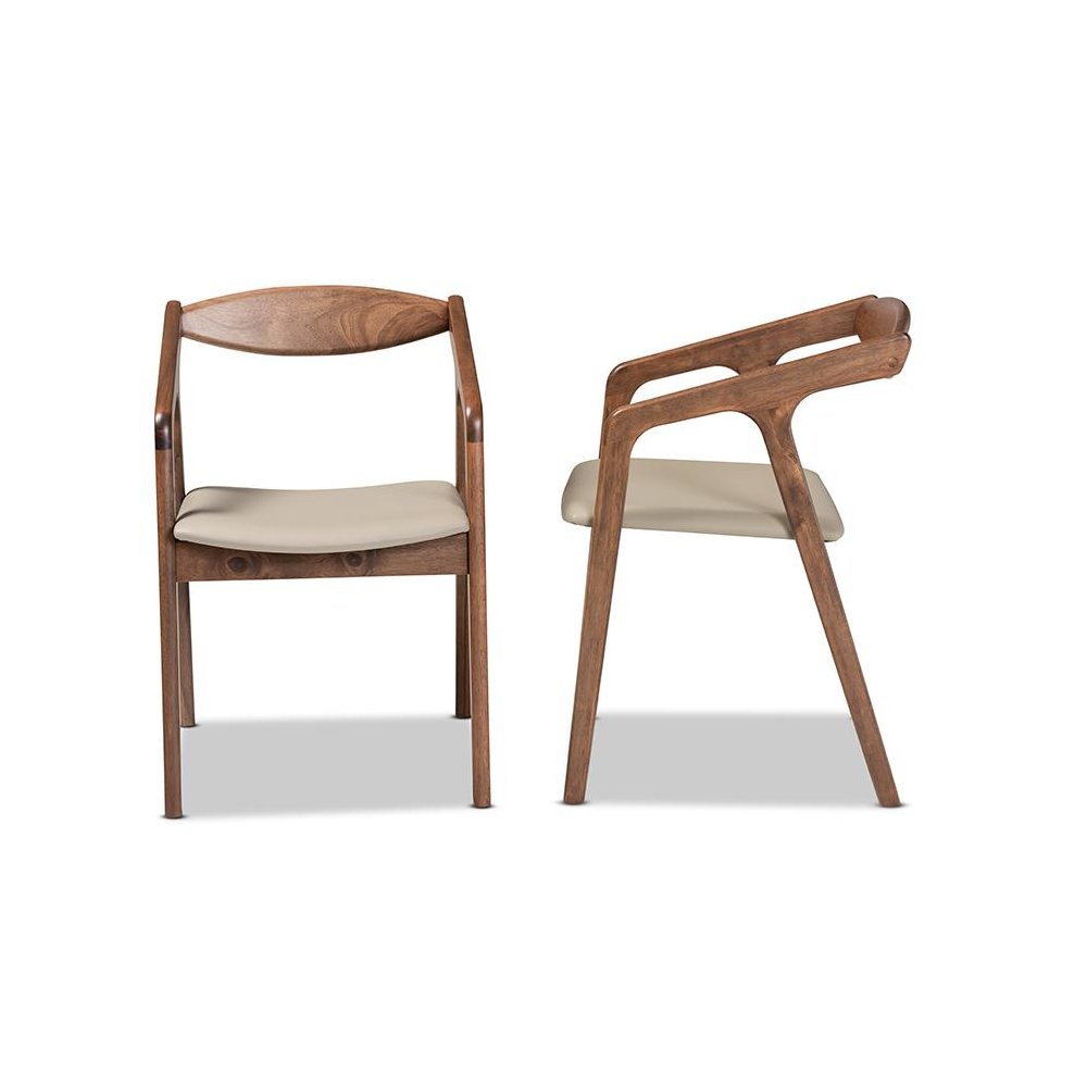 Leather Upholstered and Walnut Brown Finished Wood 2-Piece Dining Chair Set. Picture 3