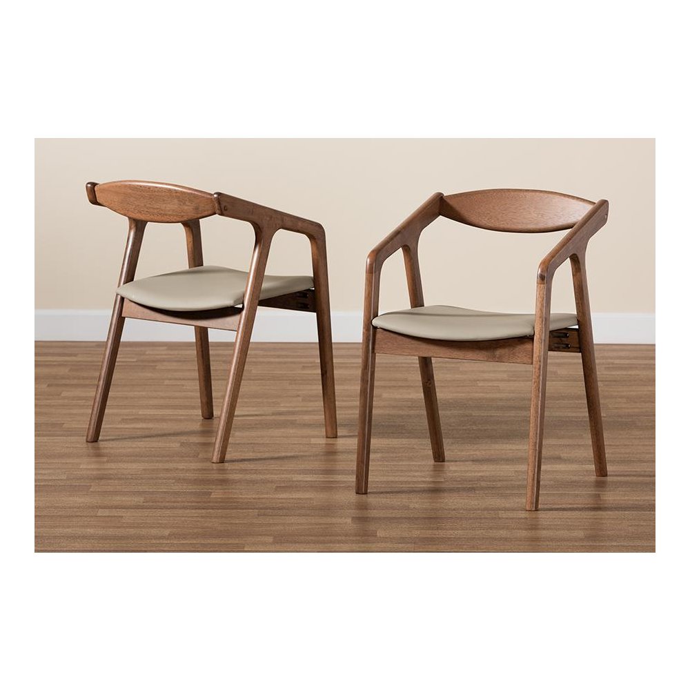 Leather Upholstered and Walnut Brown Finished Wood 2-Piece Dining Chair Set. Picture 8