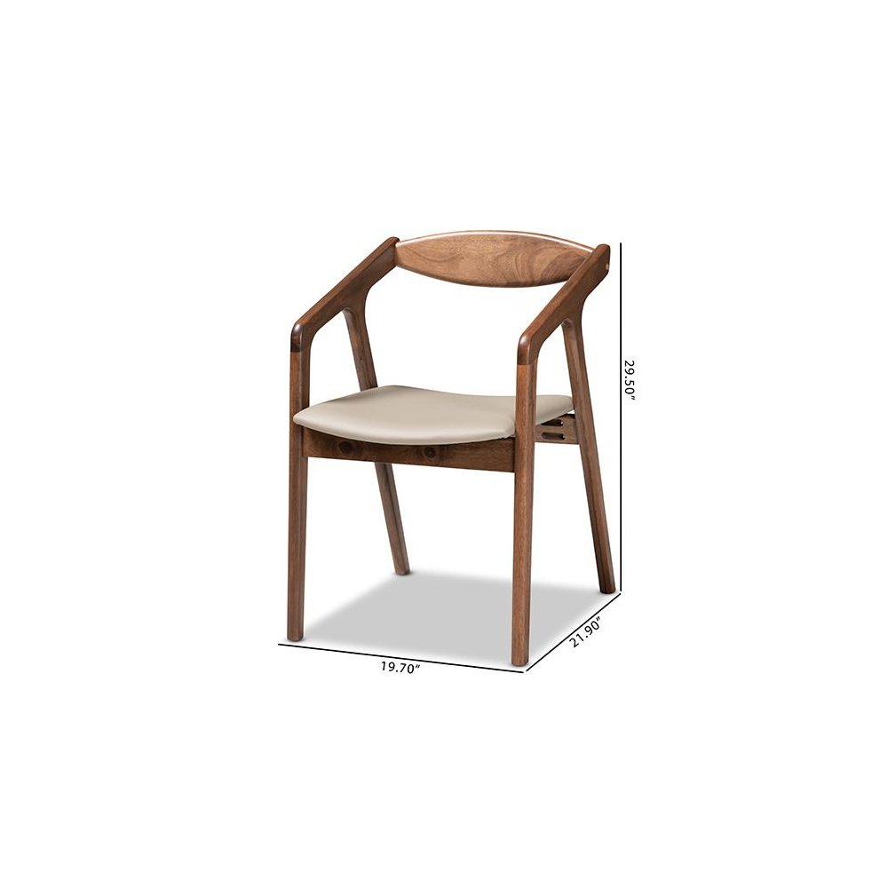 Leather Upholstered and Walnut Brown Finished Wood 2-Piece Dining Chair Set. Picture 9