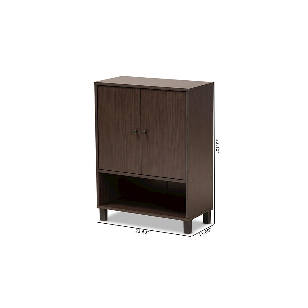 Dark Brown Finished Wood 2-Door Entryway Shoe Storage Cabinet with Bottom Shelf. Picture 10
