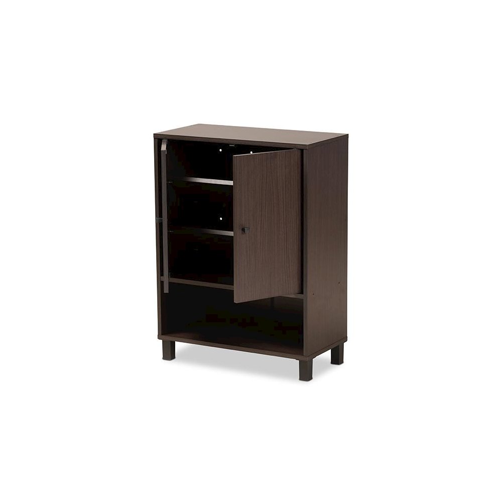 Dark Brown Finished Wood 2-Door Entryway Shoe Storage Cabinet with Bottom Shelf. Picture 2