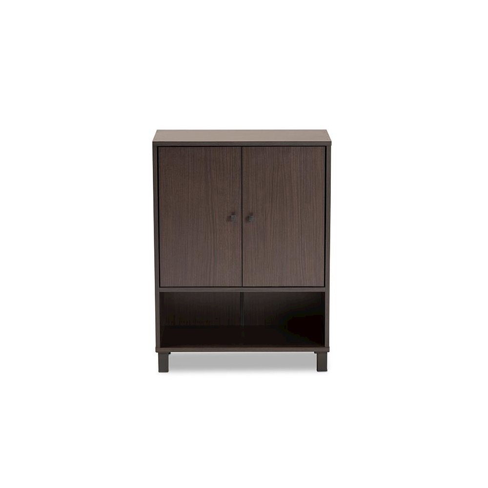 Dark Brown Finished Wood 2-Door Entryway Shoe Storage Cabinet with Bottom Shelf. Picture 3