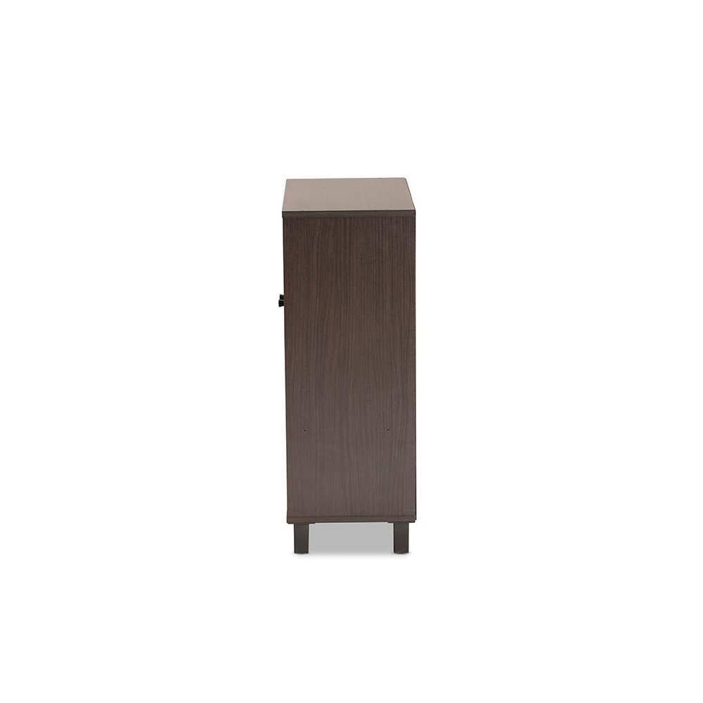 Dark Brown Finished Wood 2-Door Entryway Shoe Storage Cabinet with Bottom Shelf. Picture 4