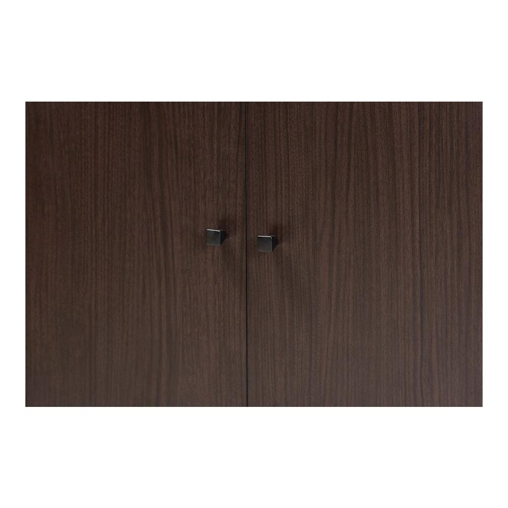 Dark Brown Finished Wood 2-Door Entryway Shoe Storage Cabinet with Bottom Shelf. Picture 5