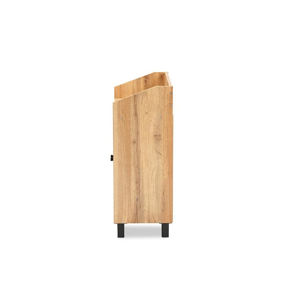 Oak Brown Finished Wood 2-Door Entryway Shoe Storage Cabinet with Top Shelf. Picture 4