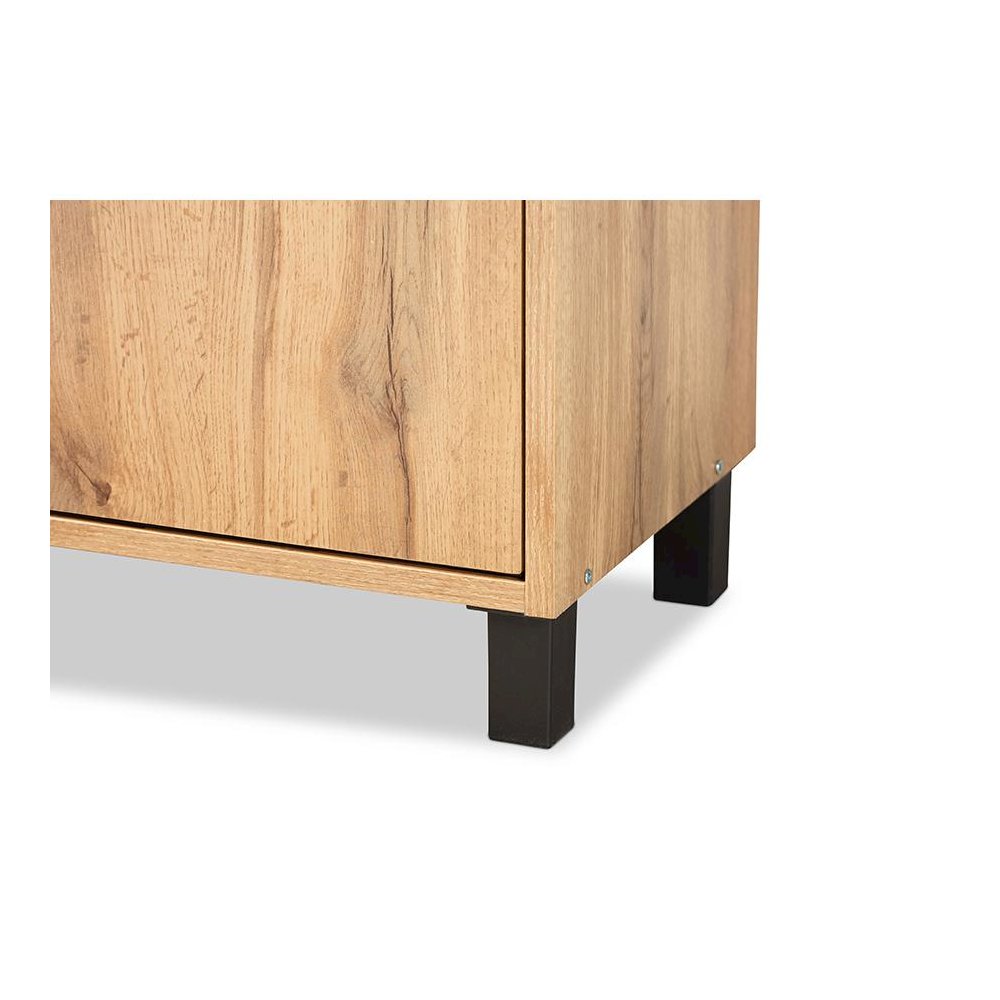 Oak Brown Finished Wood 2-Door Entryway Shoe Storage Cabinet with Top Shelf. Picture 6