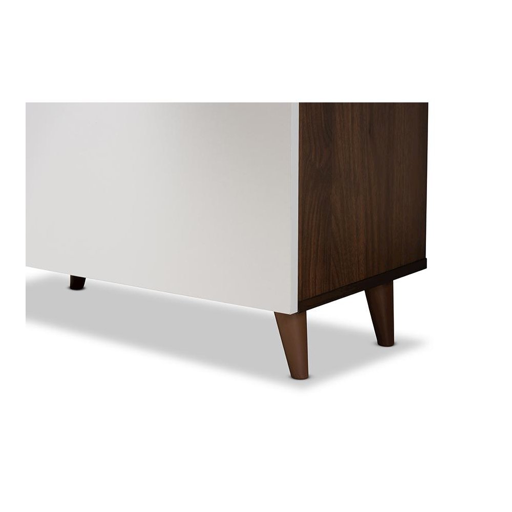 Two-Tone White and Walnut Brown Finished Wood Storage Computer Desk with Shelves. Picture 7