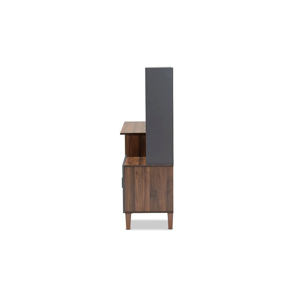Two-Tone Walnut Brown and Dark Grey Finished Wood Storage Desk with Shelves. Picture 4