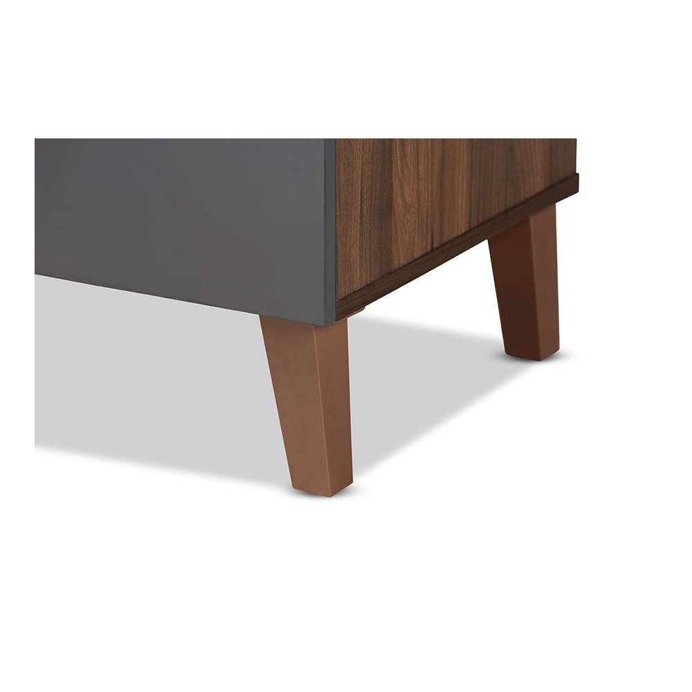 Two-Tone Walnut Brown and Dark Grey Finished Wood Storage Desk with Shelves. Picture 6