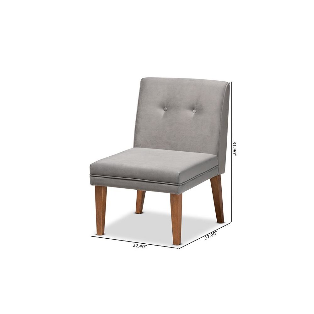 Grey Velvet Upholstered and Walnut Brown Finished Wood Dining Chair. Picture 10