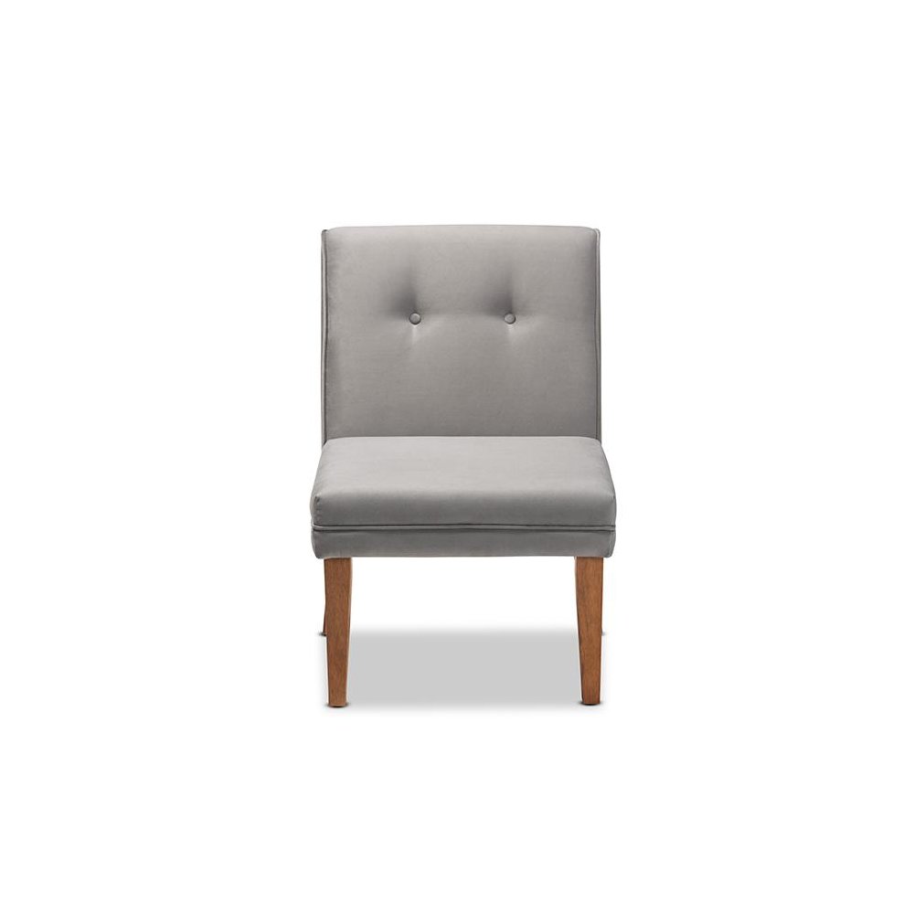 Grey Velvet Upholstered and Walnut Brown Finished Wood Dining Chair. Picture 2