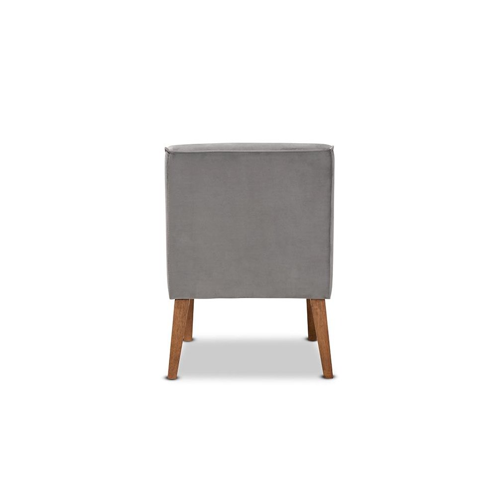 Grey Velvet Upholstered and Walnut Brown Finished Wood Dining Chair. Picture 4