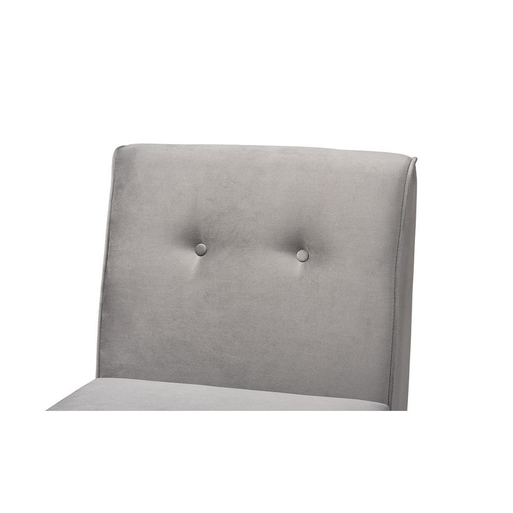 Grey Velvet Upholstered and Walnut Brown Finished Wood Dining Chair. Picture 5