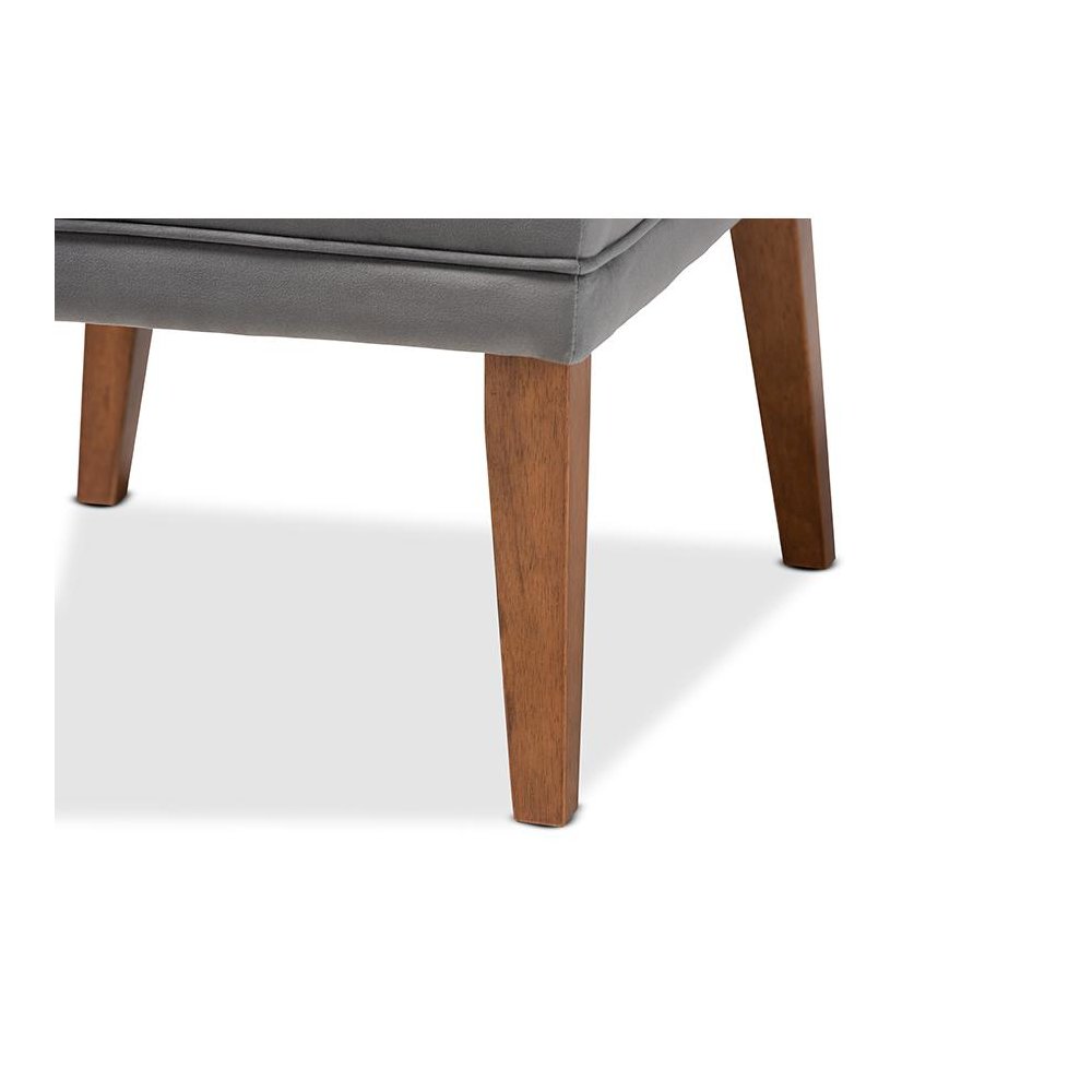 Grey Velvet Upholstered and Walnut Brown Finished Wood Dining Chair. Picture 6