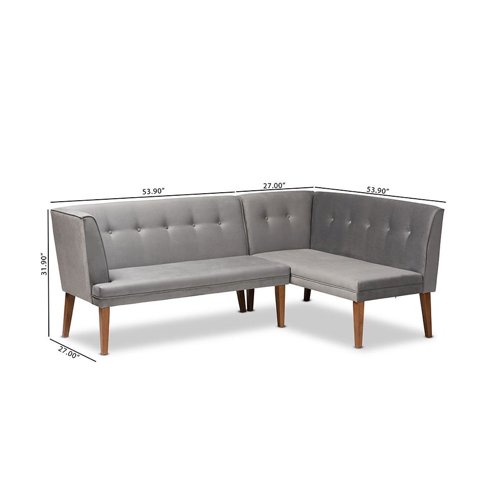 Walnut Brown Finished Wood 2-Piece Dining Nook Banquette Set. Picture 9