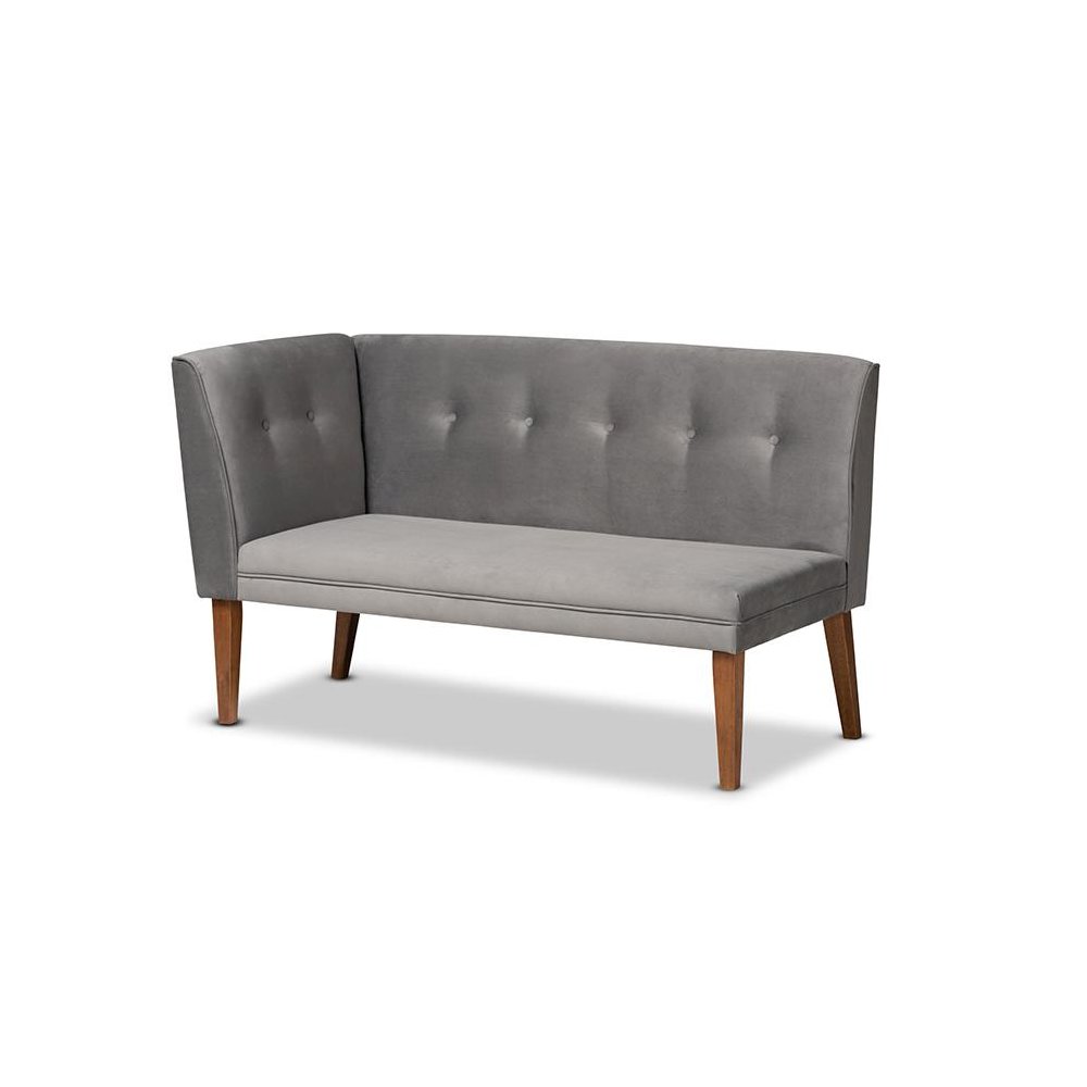 Grey Velvet Upholstered and Walnut Brown Finished Wood 3-Piece Dining Nook Set. Picture 3
