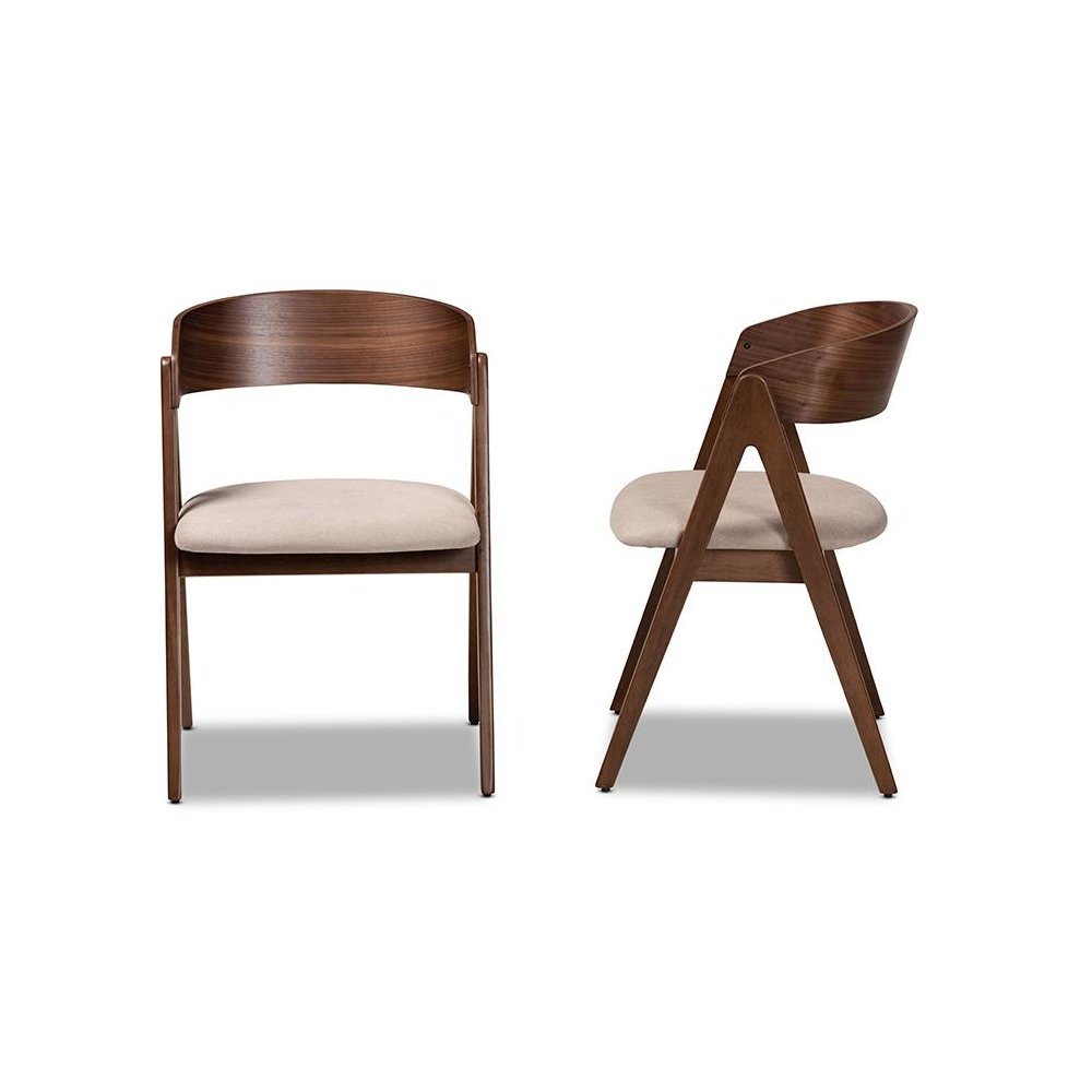 Beige Fabric Upholstered and Walnut Brown Finished Wood 2-Piece Dining Chair Set. Picture 3