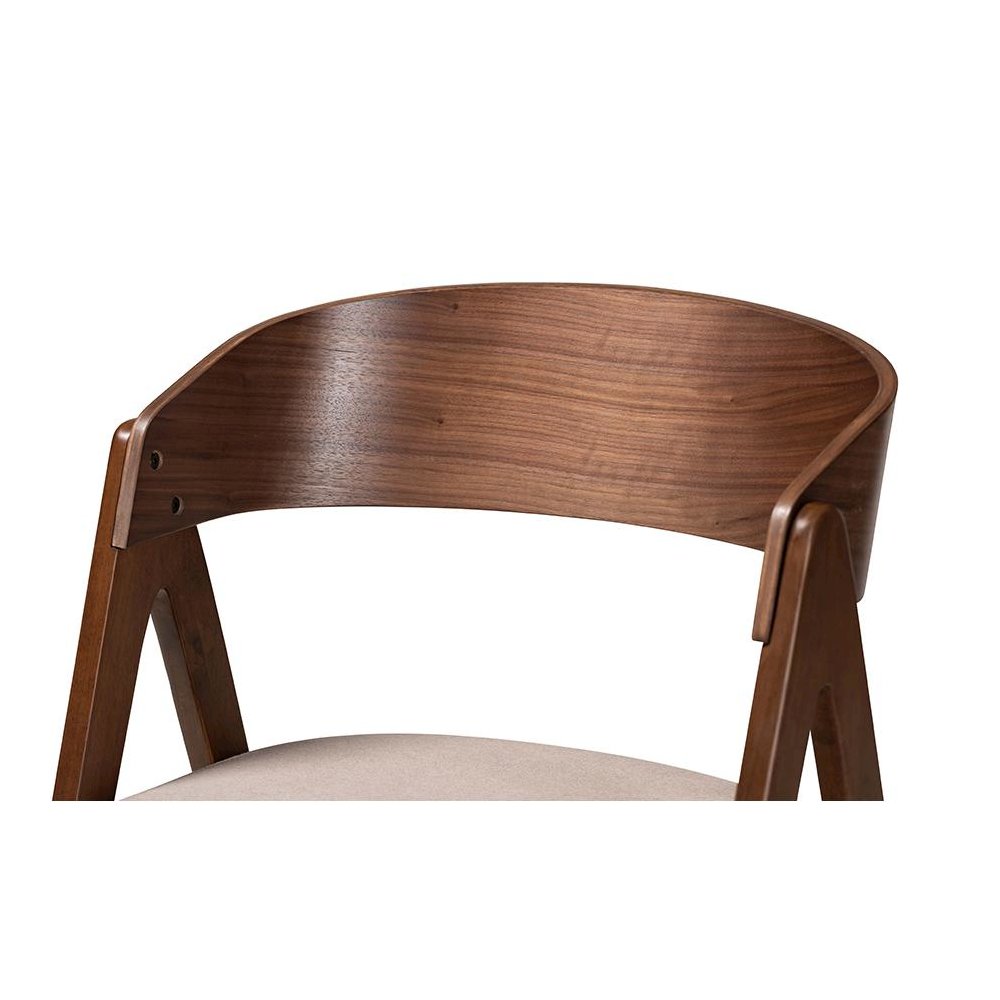 Beige Fabric Upholstered and Walnut Brown Finished Wood 2-Piece Dining Chair Set. Picture 4
