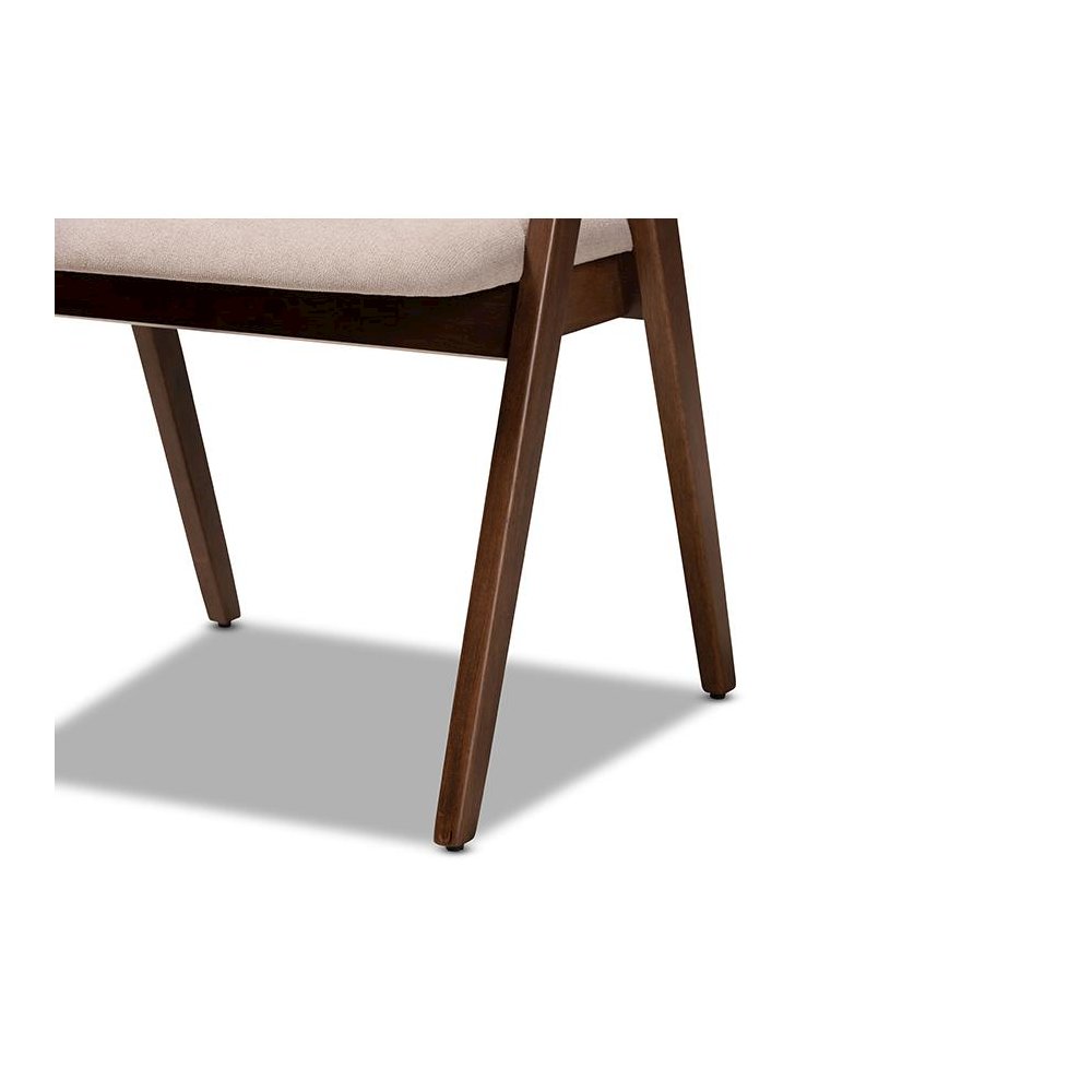 Beige Fabric Upholstered and Walnut Brown Finished Wood 2-Piece Dining Chair Set. Picture 5
