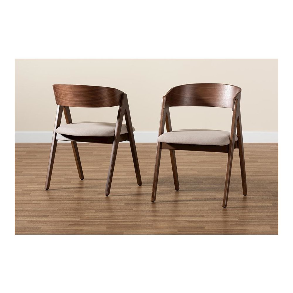 Beige Fabric Upholstered and Walnut Brown Finished Wood 2-Piece Dining Chair Set. Picture 8