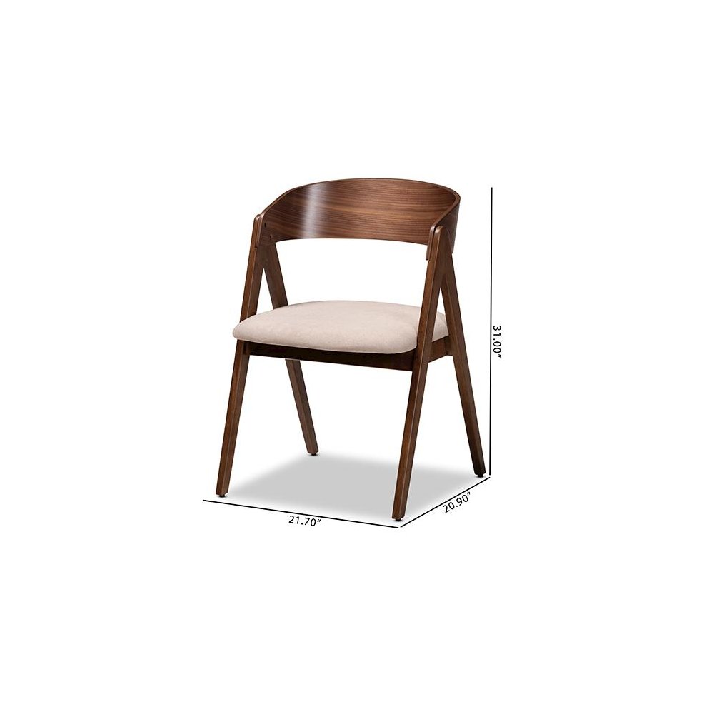 Beige Fabric Upholstered and Walnut Brown Finished Wood 2-Piece Dining Chair Set. Picture 9