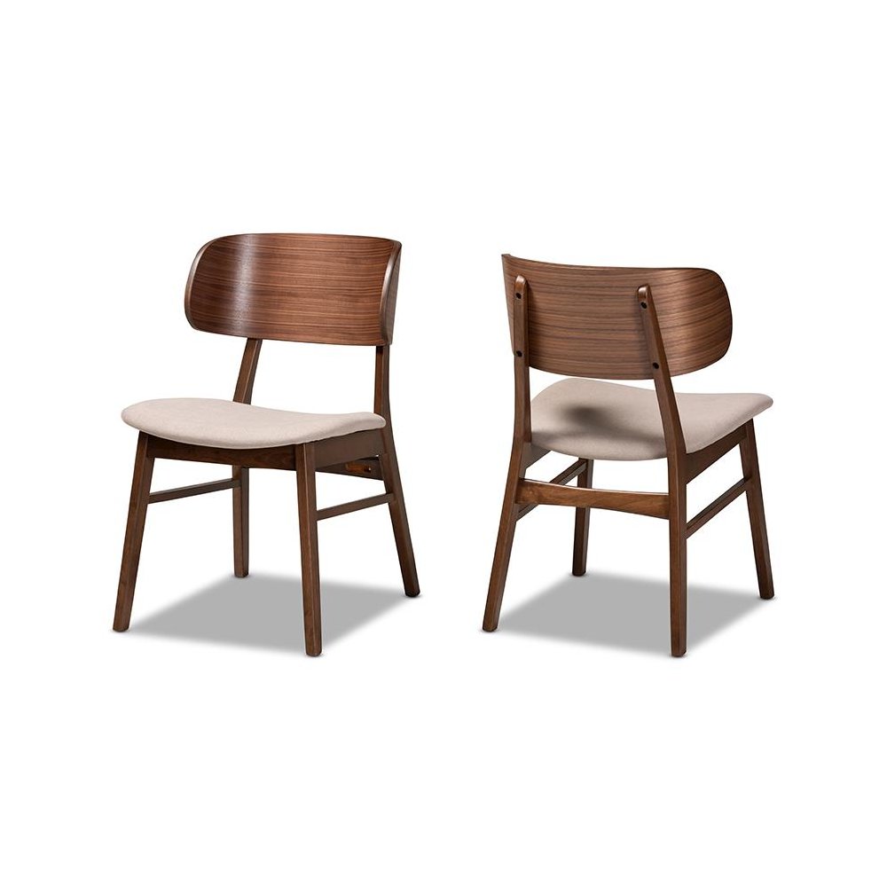 Beige Fabric Upholstered and Walnut Brown Finished Wood 2-Piece Dining Chair Set. Picture 1