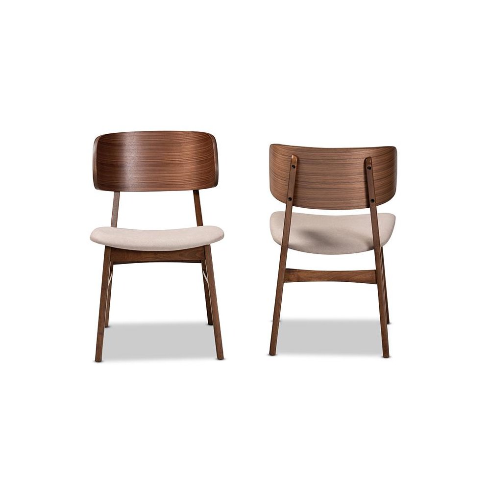 Beige Fabric Upholstered and Walnut Brown Finished Wood 2-Piece Dining Chair Set. Picture 2