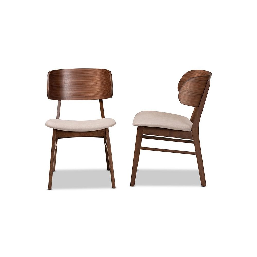 Beige Fabric Upholstered and Walnut Brown Finished Wood 2-Piece Dining Chair Set. Picture 3