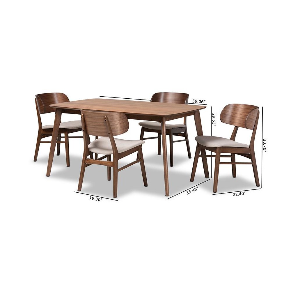 Beige Fabric Upholstered and Walnut Brown Finished Wood 5-Piece Dining Set. Picture 10