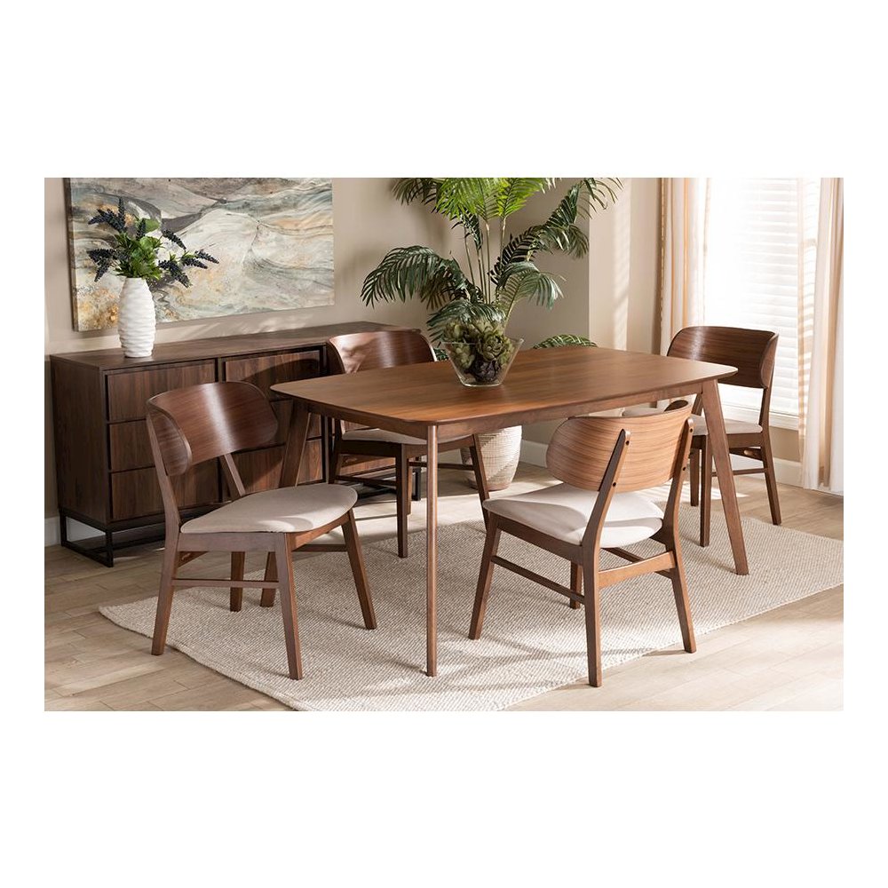 Beige Fabric Upholstered and Walnut Brown Finished Wood 5-Piece Dining Set. Picture 8