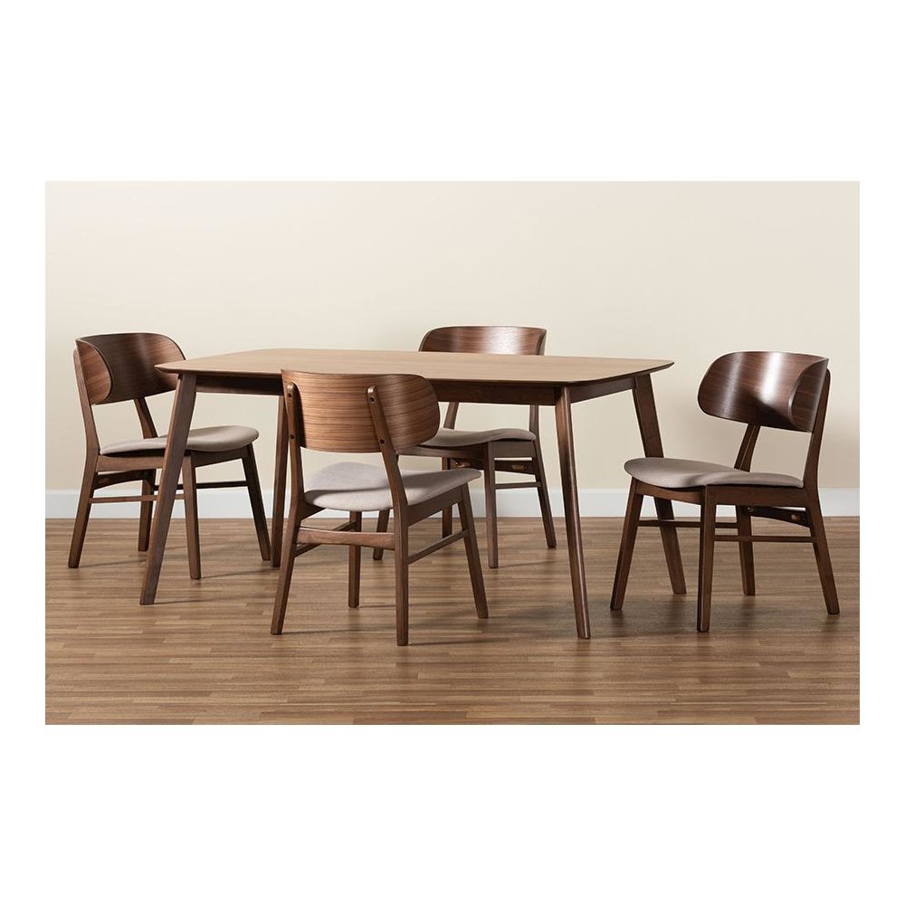 Beige Fabric Upholstered and Walnut Brown Finished Wood 5-Piece Dining Set. Picture 9