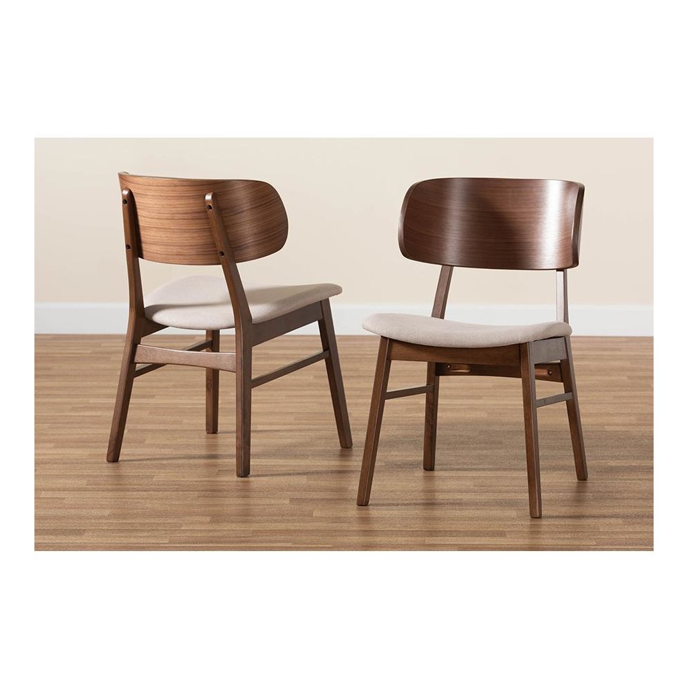 Beige Fabric Upholstered and Walnut Brown Finished Wood 2-Piece Dining Chair Set. Picture 8
