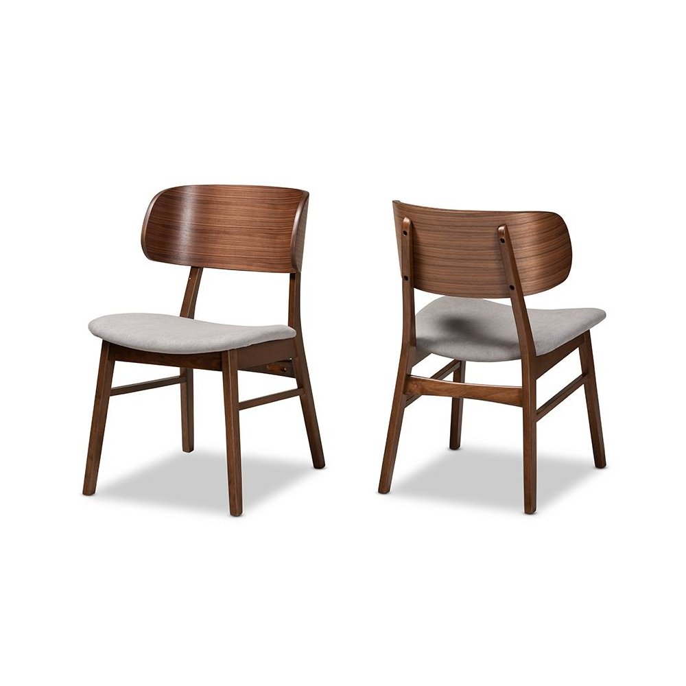Grey Fabric Upholstered and Walnut Brown Finished Wood 2-Piece Dining Chair Set. Picture 1