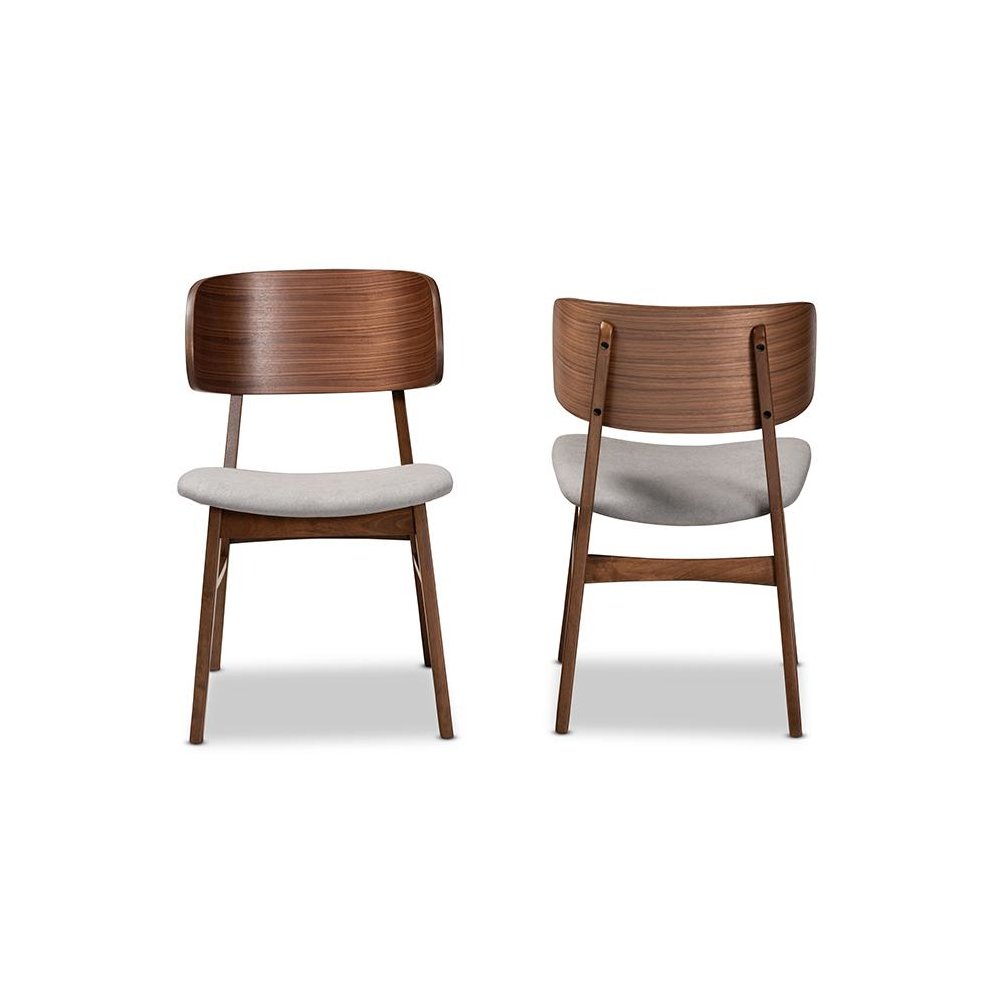 Grey Fabric Upholstered and Walnut Brown Finished Wood 2-Piece Dining Chair Set. Picture 2