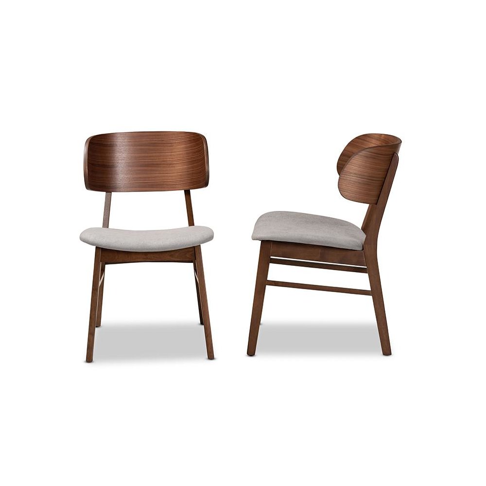 Grey Fabric Upholstered and Walnut Brown Finished Wood 2-Piece Dining Chair Set. Picture 3