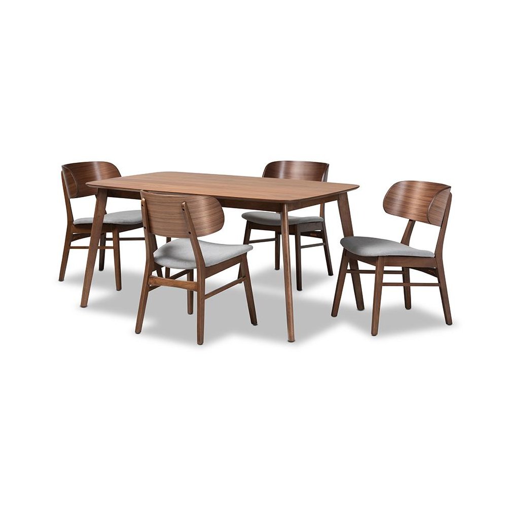 Grey Fabric Upholstered and Walnut Brown Finished Wood 5-Piece Dining Set. Picture 1
