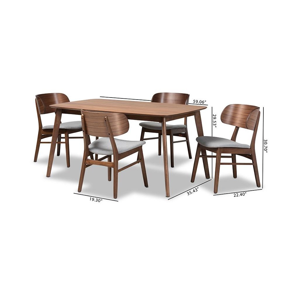 Grey Fabric Upholstered and Walnut Brown Finished Wood 5-Piece Dining Set. Picture 10