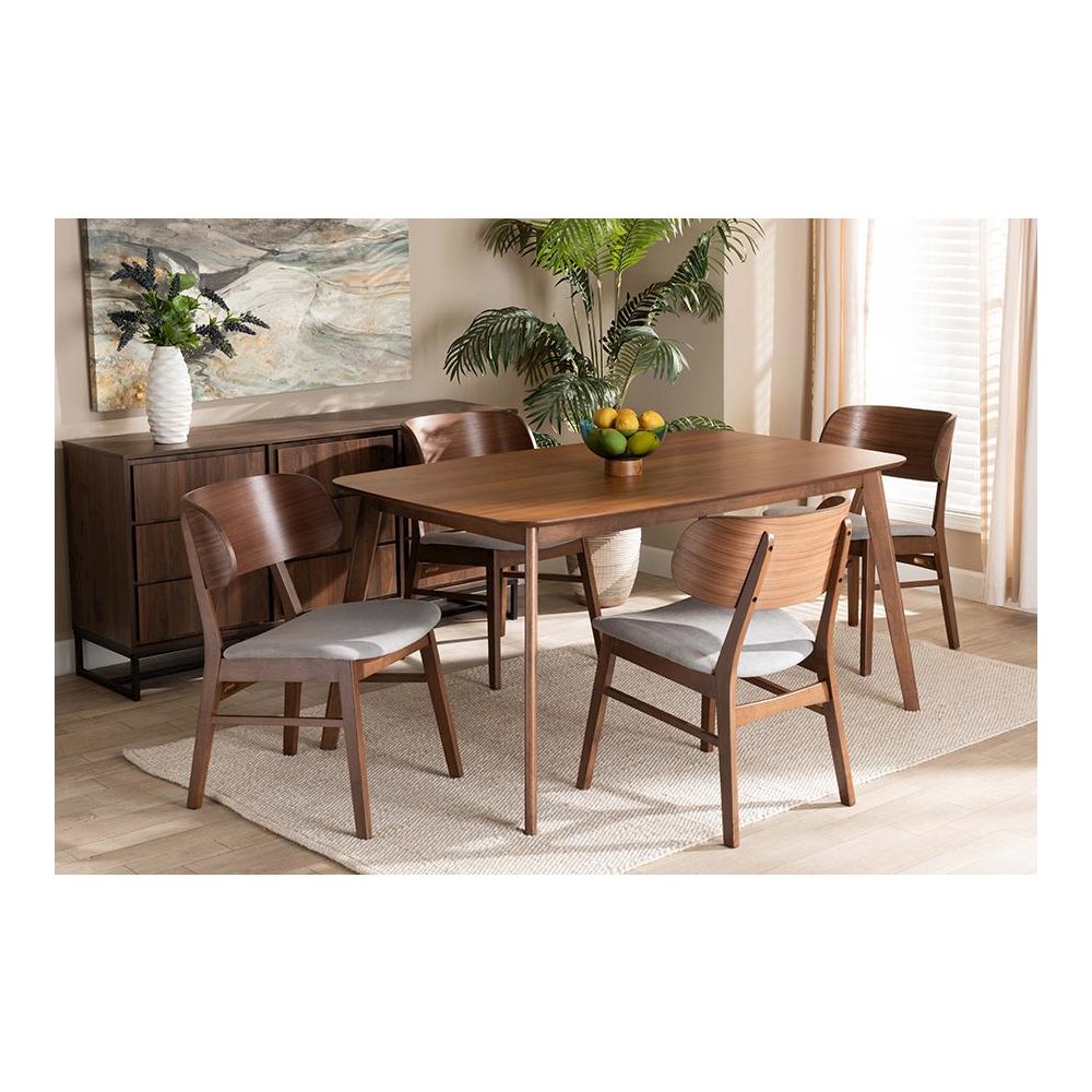 Grey Fabric Upholstered and Walnut Brown Finished Wood 5-Piece Dining Set. Picture 8