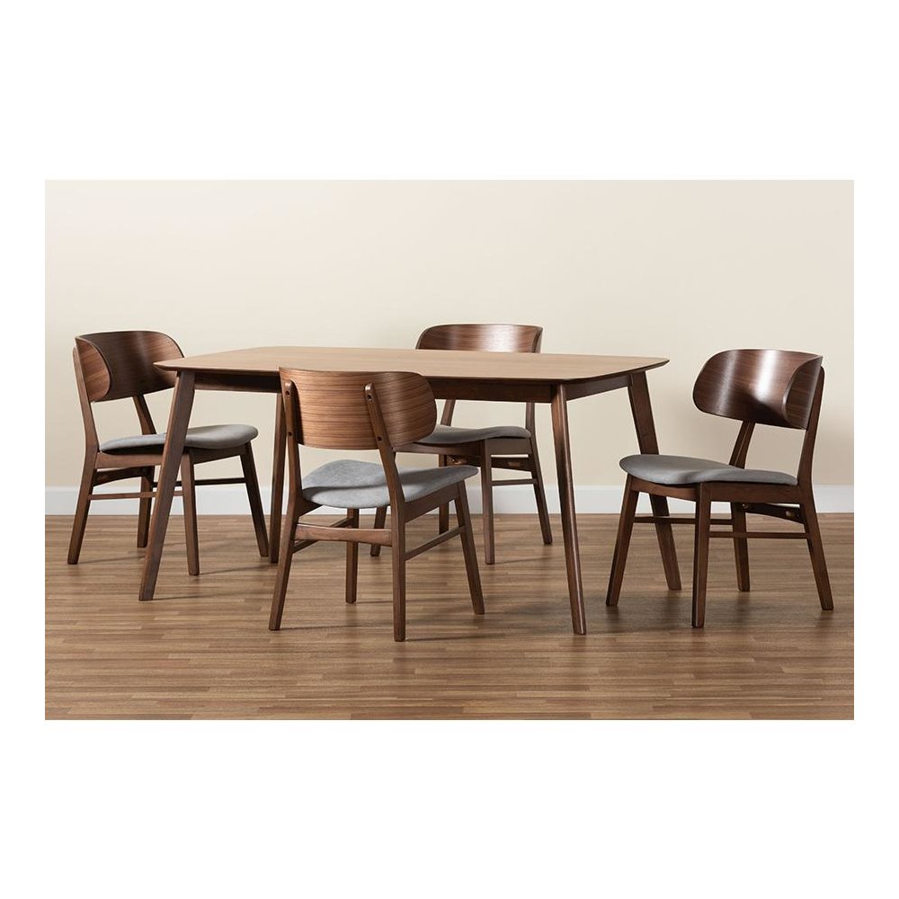 Grey Fabric Upholstered and Walnut Brown Finished Wood 5-Piece Dining Set. Picture 9