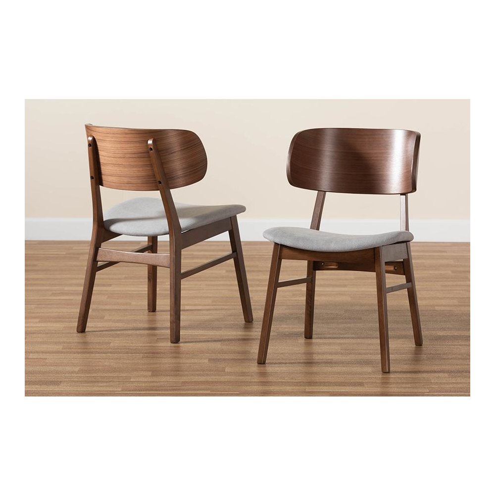 Grey Fabric Upholstered and Walnut Brown Finished Wood 2-Piece Dining Chair Set. Picture 8