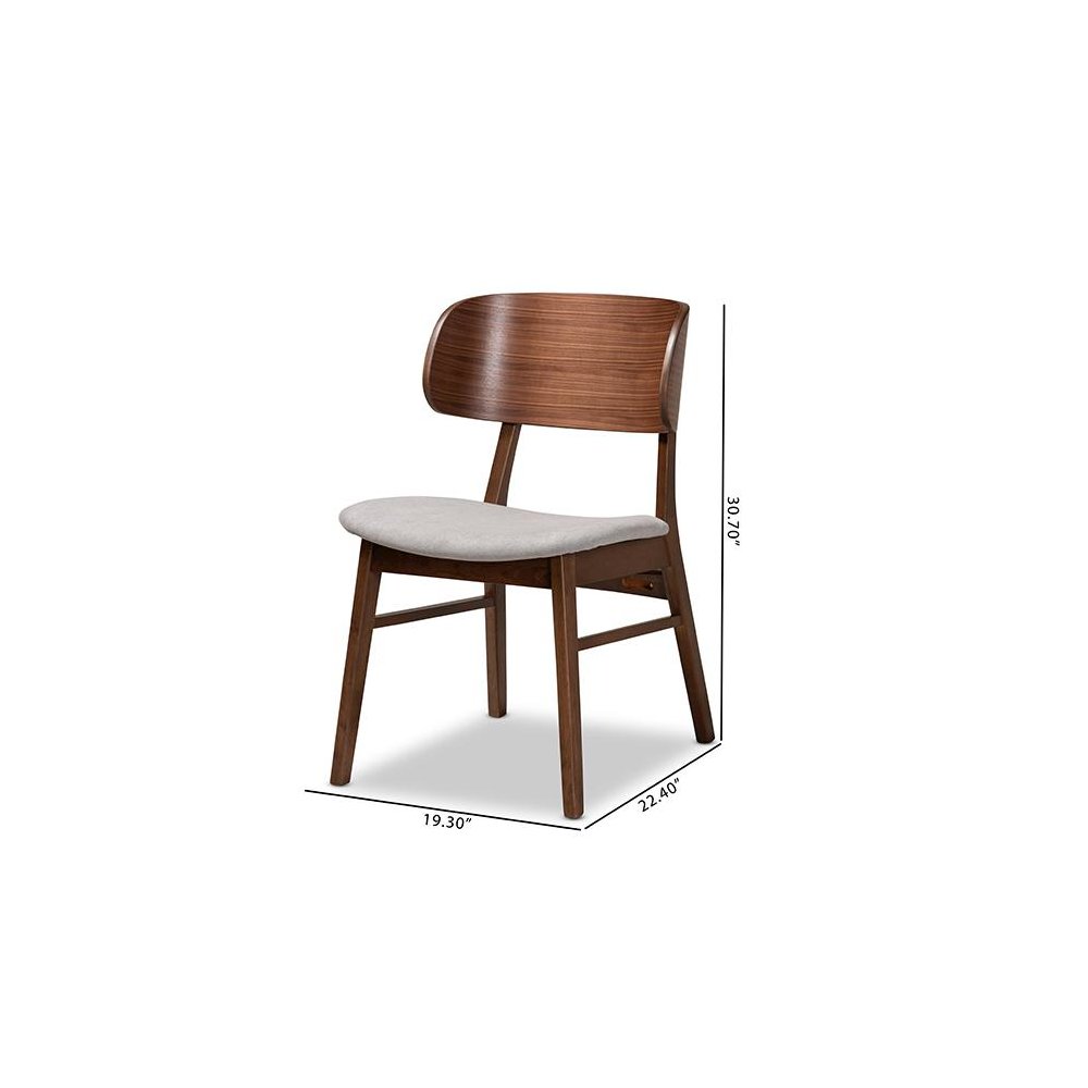 Grey Fabric Upholstered and Walnut Brown Finished Wood 2-Piece Dining Chair Set. Picture 9
