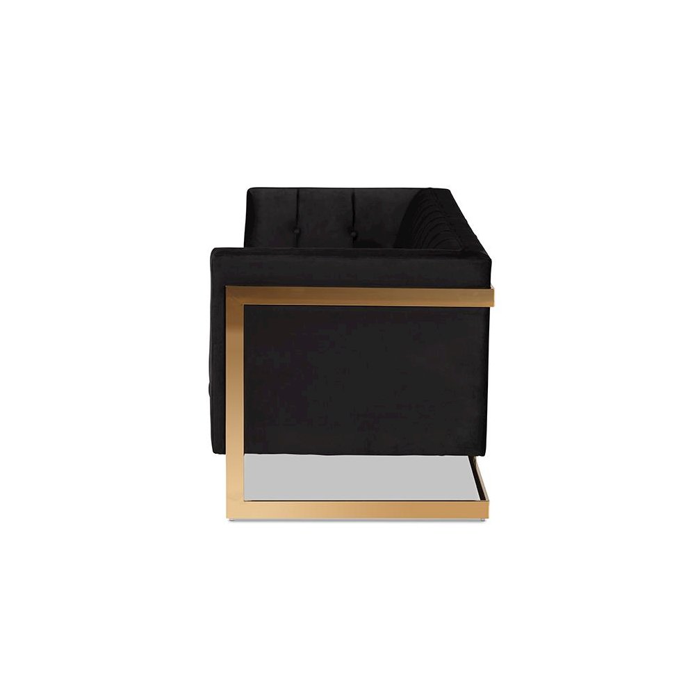 Button Tufted Sofa with Gold-Tone Frame. Picture 3